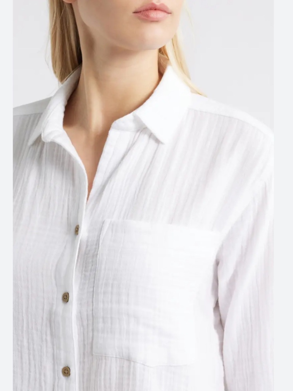 Faded Rose XL White Crinkle Gauze Cotton High Low Essential Long Sleeve Shirt